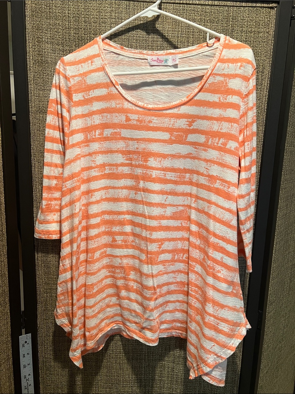 Coral & White Striped Scoop-Neck Tunic - Petite